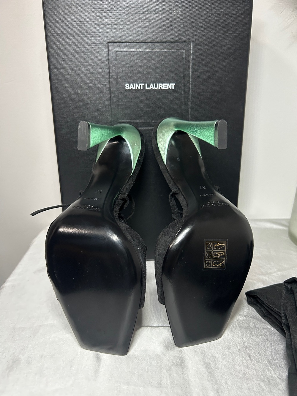 Saint Laurent Black Suede Vitti Wrap Around Sandal - Picture 7 of 8